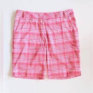 Puma Women's Size 12 Plaid Tech Bermuda Golf Shorts Pink White Plaid
